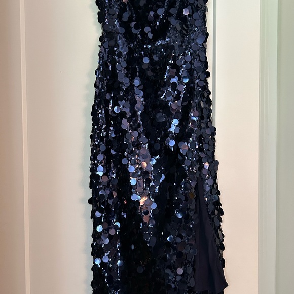 Sequin Strapless Navy Dress - Picture 2 of 4